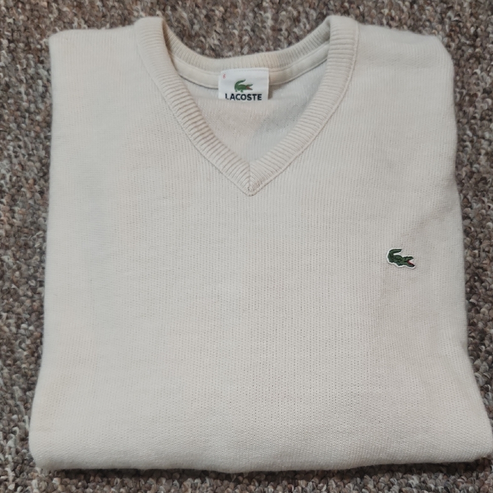 Lacoste Men's V-Neck Sweater in Cream